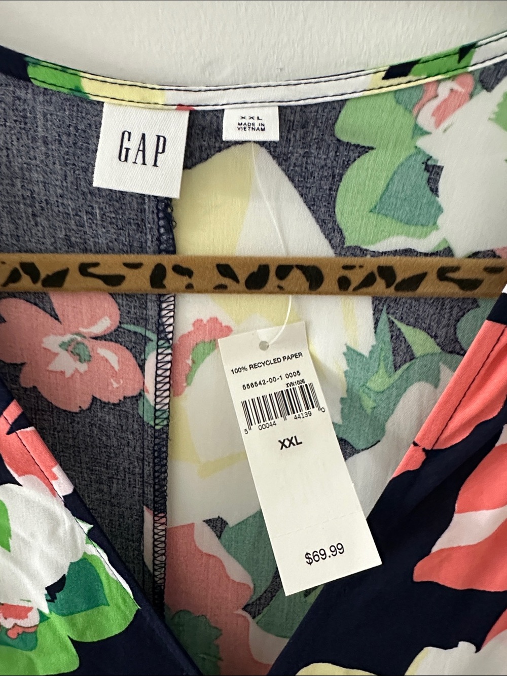 Gap Floral Wrap Midi Dress - Navy with Coral & Green - Picture 2 of 4